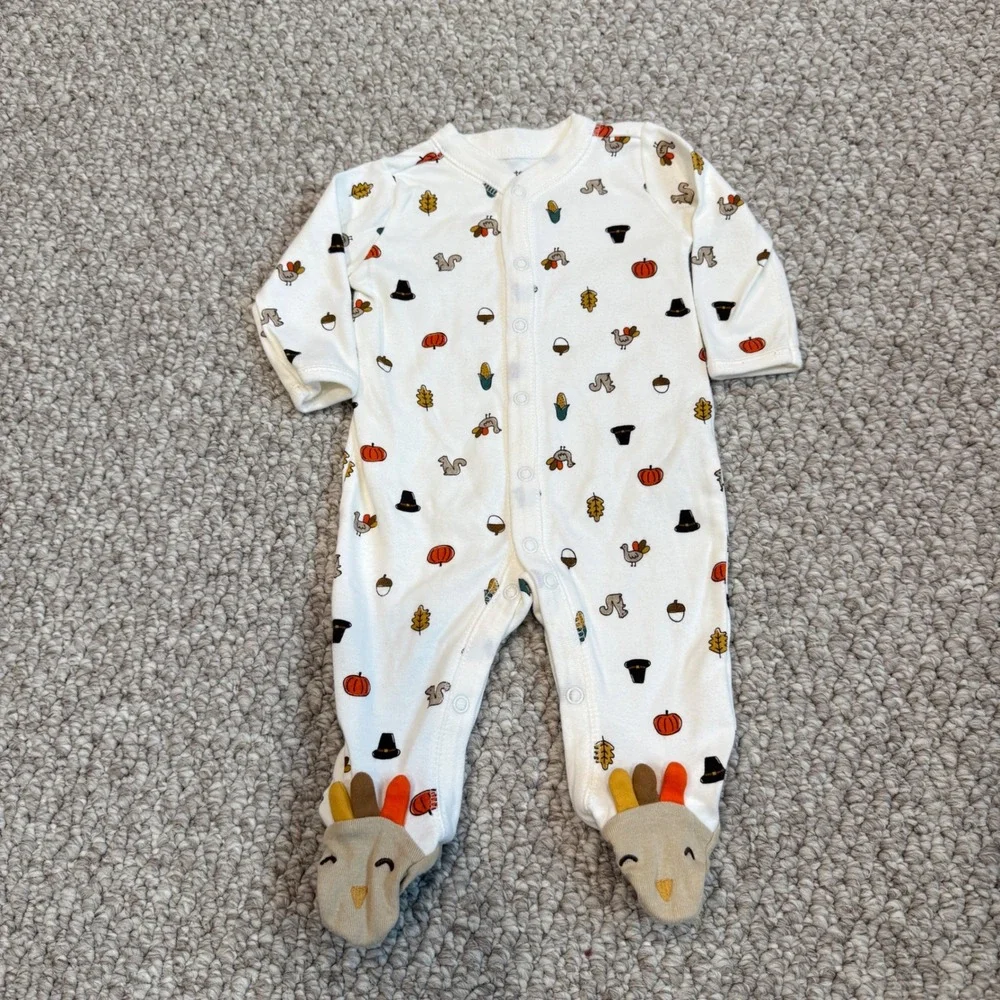 Carters Baby Size 3 Months Thanksgiving Turkey Footed Sleeper Pajamas